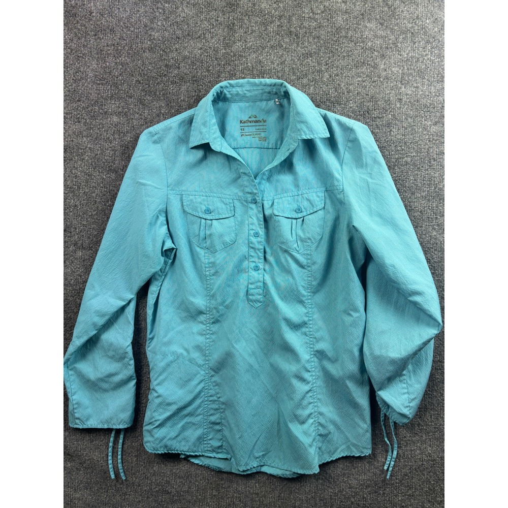 Kathmandu BuzzGUARD Hiking Shirt Womens 12 Turquoise Insect Repellent Top